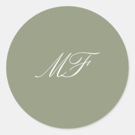 Kalligraphie Monogram Sage Green White Wedding Runder Aufkleber