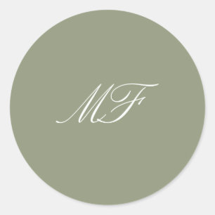Kalligraphie Monogram Sage Green White Wedding Runder Aufkleber