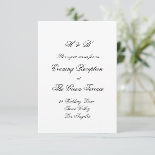 Kalligraphie Monogram Schwarz-Weiß-Feierliche Hoch Begleitkarte (Stehend Vorderseite)