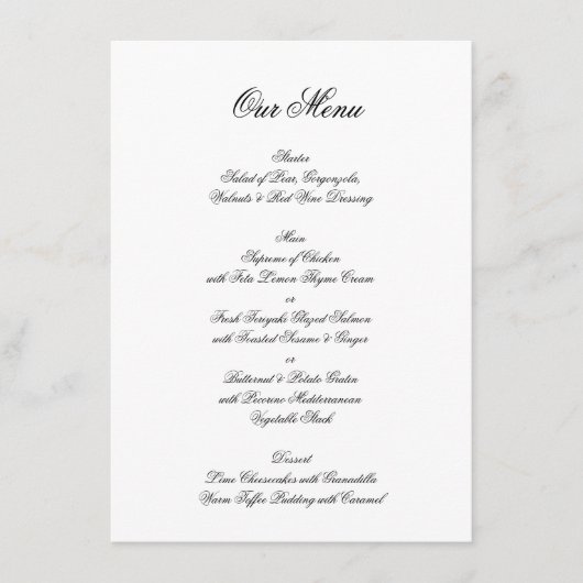 Kalligraphie Monogram Schwarz-Weiß-Feierliche Hoch Menükarte (Vorderseite)