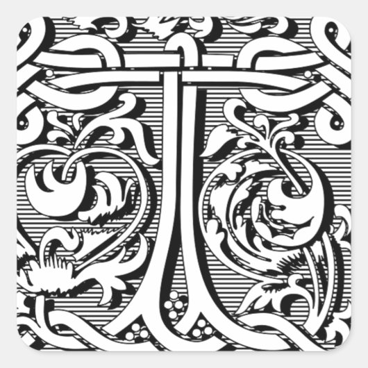 Kalligraphie-Renaissance-Monogramm T Quadratischer Aufkleber (Vorderseite)