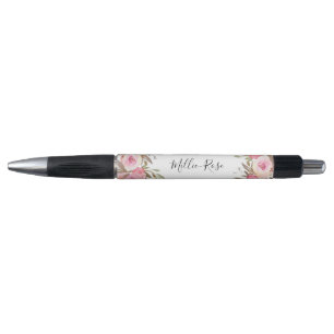 Kalligraphie-rosa Namensmit Blumenweibliches Kugelschreiber