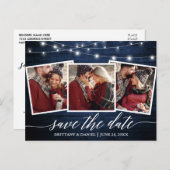 Kalligraphie Rustikale blaue Holzleuchten Save the Postkarte (Vorne/Hinten)