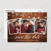 Kalligraphie Rustikale Holzleuchten Save the Date Postkarte (Vorne/Hinten)