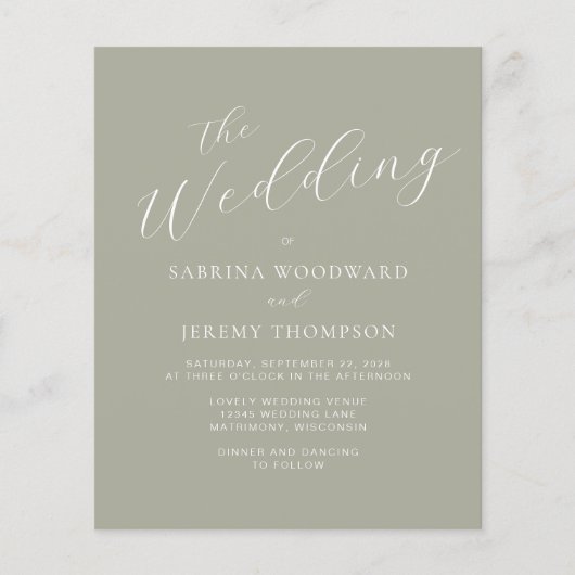 Kalligraphie-Sage Grüne QR-Kodex Hochzeit (Vorderseite)