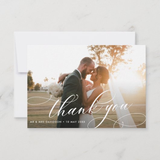 Kalligraphie Schreiben Hochzeit Foto danke Karte (Vorderseite)