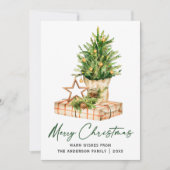 Kalligraphie-Schrift Aquarellkiefern grün Feiertagskarte (Vorderseite)