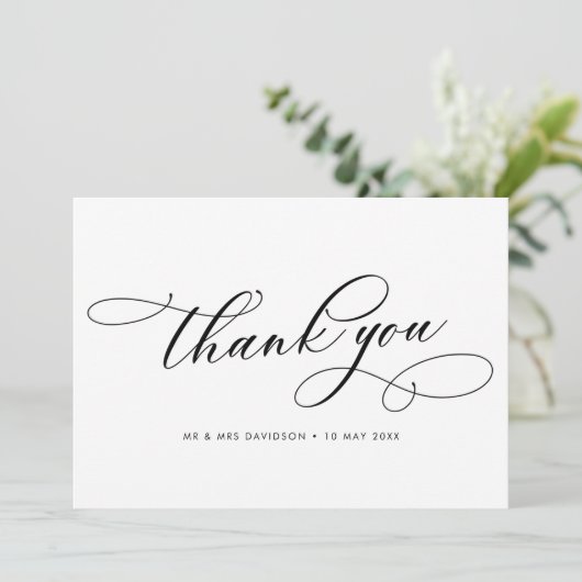 Kalligraphie, Schwarz-Weiß-Hochzeit Dankeskarte (Stehend Vorderseite)