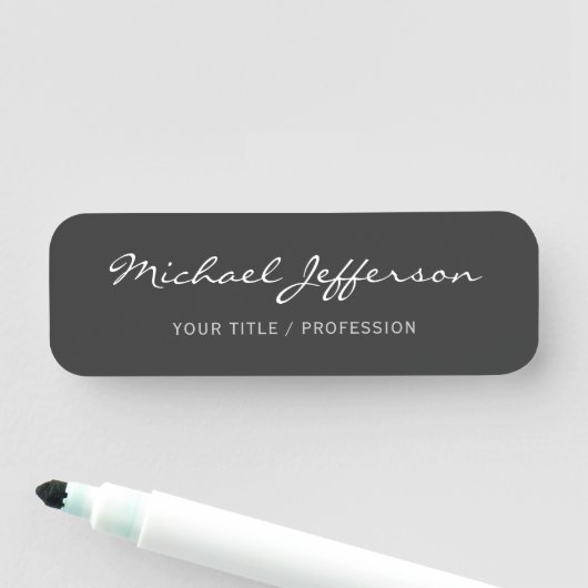 Kalligraphie Script Beruflich Grau Namensschild (Beispiel)