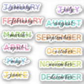 Kalligraphie Script farbenfrohe Monate des Jahres Aufkleber (Vorderseite)