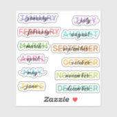 Kalligraphie Script farbenfrohe Monate des Jahres Aufkleber (Blatt)