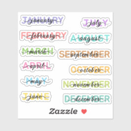 Kalligraphie Script farbenfrohe Monate des Jahres Aufkleber