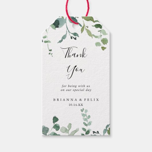 Kalligraphie Script Foliage Wedding Vielen Dank Geschenkanhänger (Vorderseite)