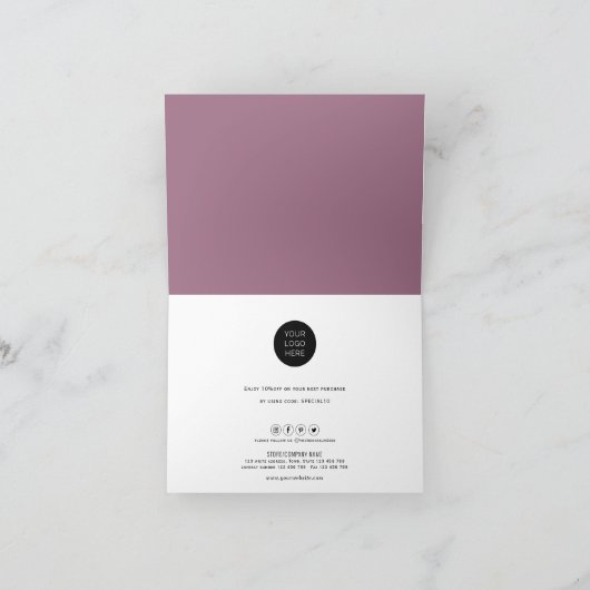 Kalligraphie Script-modern-gefaltet-Mauve-Business Dankeskarte (Innenseite)