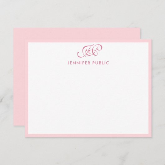 Kalligraphie Script Monogram Elegant Blush Pink Mitteilungskarte (Vorne/Hinten)