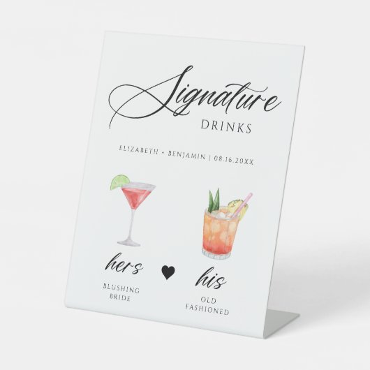 Kalligraphie Script Signature Drink Wedding Bar Sockelschild (Vorderseite)