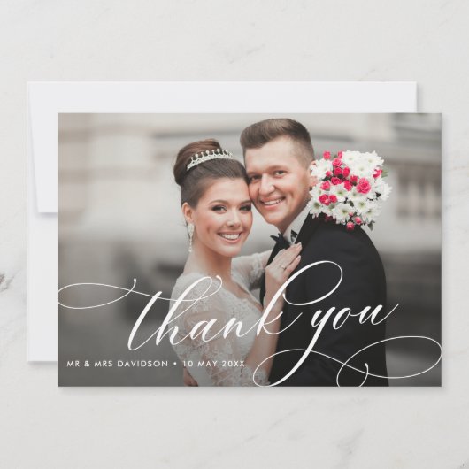 Kalligraphie-Skript doppelseitiges Hochzeitssticht Dankeskarte (Vorderseite)