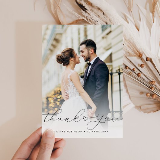 Kalligraphie-Skript für Neuvermählte Hochzeit-Foto Dankeskarte