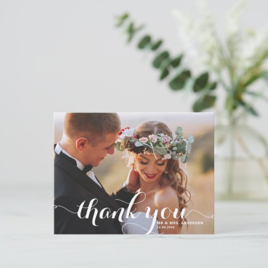 KALLIGRAPHIE-SKRIPT-HOCHZEIT DANKEN IHNEN POSTKARTE (Stehend Vorderseite)