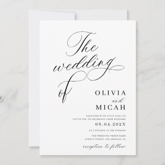 Kalligraphie-Skript Schwarz-Weiß-Hochzeit Einladung (Vorderseite)