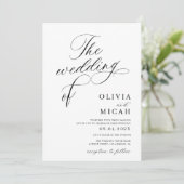 Kalligraphie-Skript Schwarz-Weiß-Hochzeit Einladung (Stehend Vorderseite)