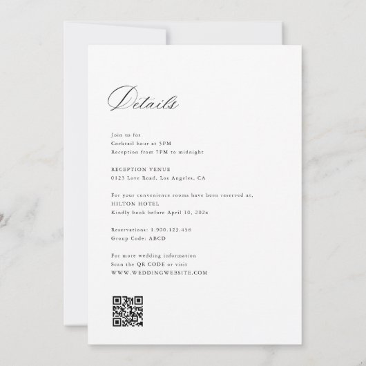 Kalligraphie-Skript Schwarz-Weiß-Hochzeit Einladung (Rückseite)