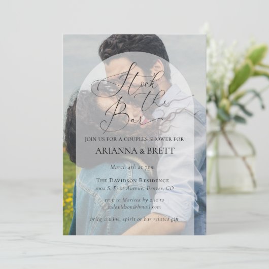 Kalligraphie Stock die Bar Paare Dusche Einladung (Stehend Vorderseite)