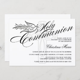 Kalligraphie-Taube und Kreuzweg-Erste Heilige Komm Einladung