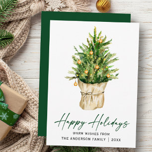 Kalligraphie Tinte Wasserfarbe Grüne Pine Tree Feiertagskarte