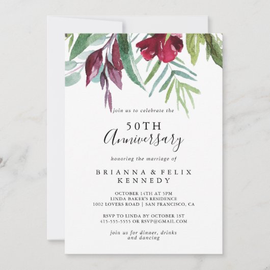 Kalligraphie Tropical 50. Hochzeitstag Einladung (Vorderseite)