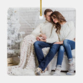 Kalligraphie Unser erstes Weihnachtskuchen-Foto Keramikornament (Rückseite)