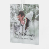 Kalligraphie Unser erstes Weihnachtskuchen-Foto Ornament Aus Glas (Vorderseite links)