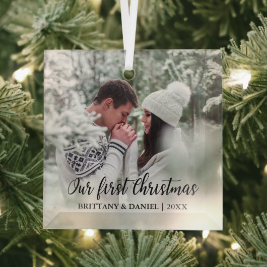 Kalligraphie Unser erstes Weihnachtskuchen-Foto Ornament Aus Glas (Insitu)