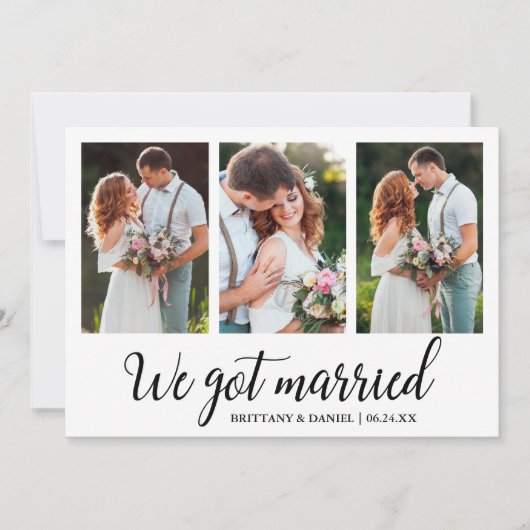 Kalligraphie Wir Got Verheiratet 3 Fotokarte Dankeskarte (Vorderseite)