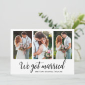 Kalligraphie Wir Got Verheiratet 3 Fotokarte Dankeskarte (Stehend Vorderseite)