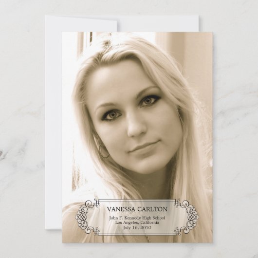 Kalligraphie-Wirbel Foto Abschluss Ankündigung (Vorderseite)