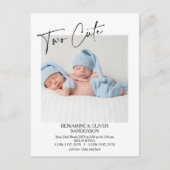 Kalligraphie Zwei Niedliche Zwillinge Geburtsankün Postkarte (Vorderseite)