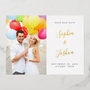 Kalligraphiebezeichnungen Foto Save the Date Gold Folie Einladungspostkarte