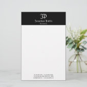 Kalligraphierte Schwarz-weiße Vorlage Elegant Vint Briefpapier (Stehend Vorderseite)