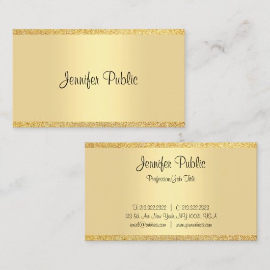 Kalligraphierte Script Gold Glitzer Moderne Vorlag Visitenkarte (Vorne/Hinten)