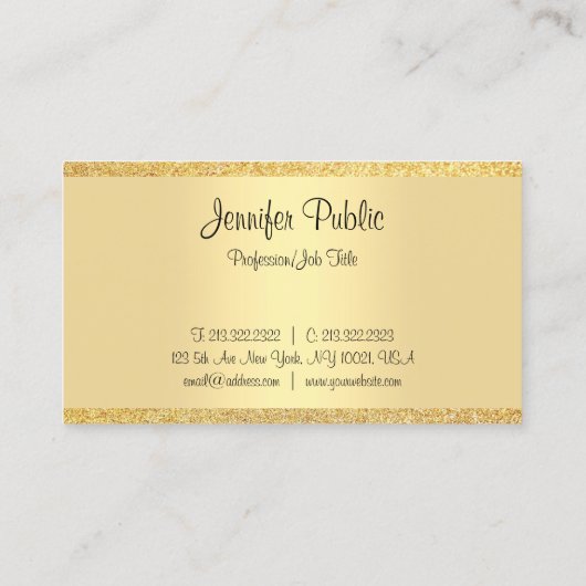 Kalligraphierte Script Gold Glitzer Moderne Vorlag Visitenkarte (Rückseite)