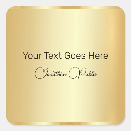 Kalligraphierte Skriptvorlage Gold Look Elegant Quadratischer Aufkleber (Vorderseite)