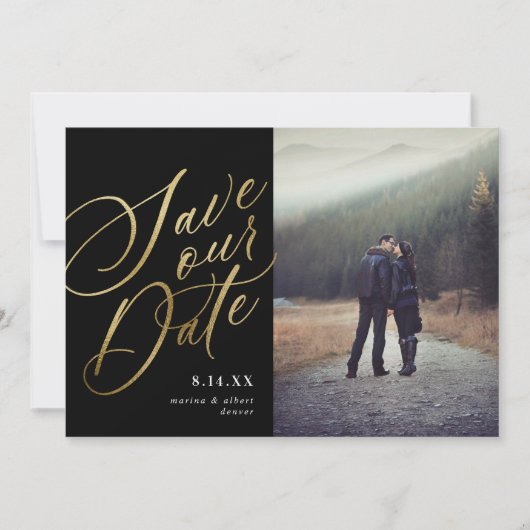 Kalligraphieschrift | Schwarzes Gold | FOTO Save The Date (Vorderseite)