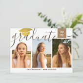 Kalligraphieskript 4 Foto Collage Abschluss Einladung (Stehend Vorderseite)