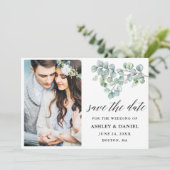 Kalligraphische Blätter der Eukalyptus Save The Date (Stehend Vorderseite)