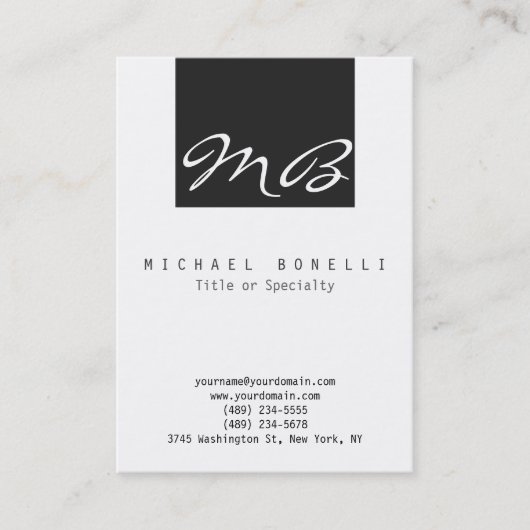 Kalligraphische Monogram White Black Business Card Visitenkarte (Vorderseite)