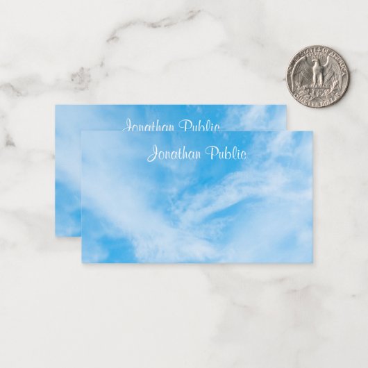 Kalligraphischer Skriptname Blue Sky White Clouds Mitteilungskarte (Vorderseite/Rückseite Beispiel)