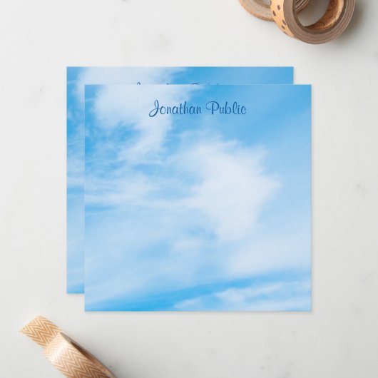 Kalligraphischer Skriptname Blue Sky White Clouds Mitteilungskarte (Vorderseite/Rückseite Beispiel)