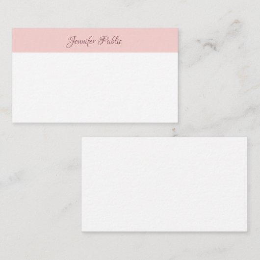 Kalligraphischer Skriptname Modernes Rosa Weiß Mitteilungskarte (Vorne/Hinten)