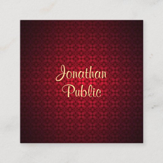 Kalligraphischer Skriptname Red Damask Template Ch Quadratische Visitenkarte (Vorderseite)